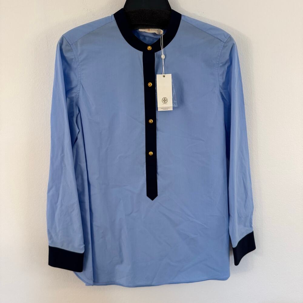 NWT Tory Burch Reed Top Size 10 Light Chambray 100% Cotton Blue Tunic Blouse